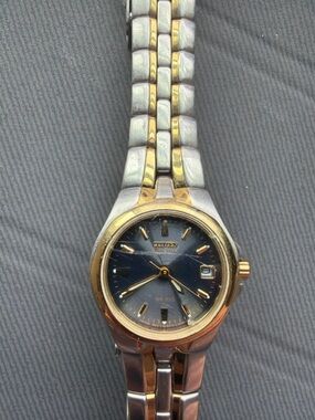 Citizen Eco-Drive Two-Tone Gold and Silver Women's Watch with Black Dial